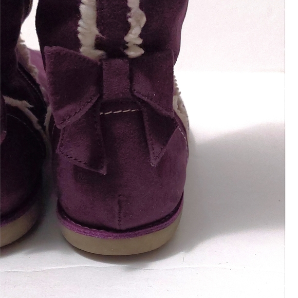 Lands End Kids Girls Purple Suede Zip Flat Heel Bow Tall Boots Size 5 - Picture 3 of 7
